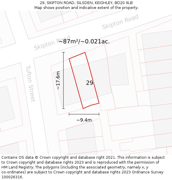 29, SKIPTON ROAD, SILSDEN, KEIGHLEY, BD20 9LB: Plot and title map