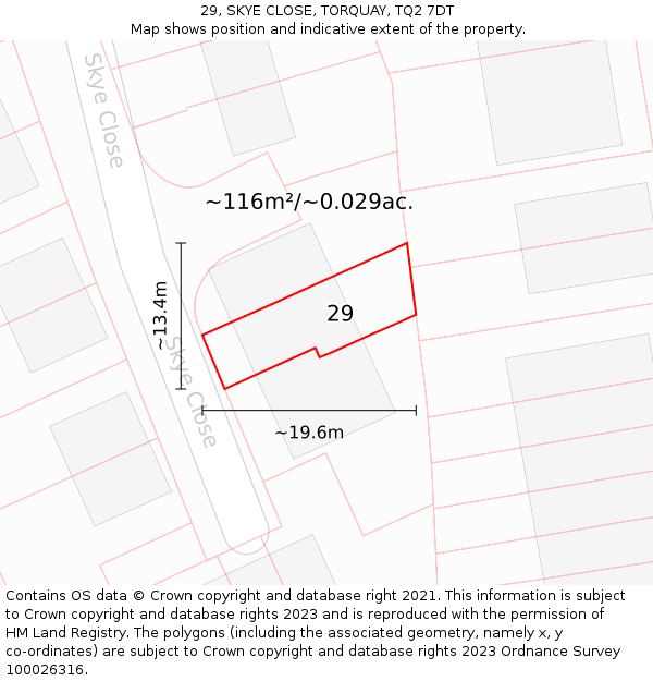 29, SKYE CLOSE, TORQUAY, TQ2 7DT: Plot and title map