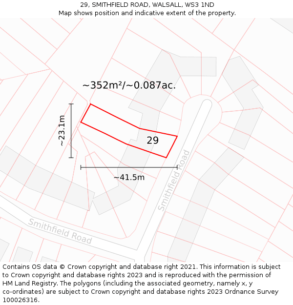 29, SMITHFIELD ROAD, WALSALL, WS3 1ND: Plot and title map