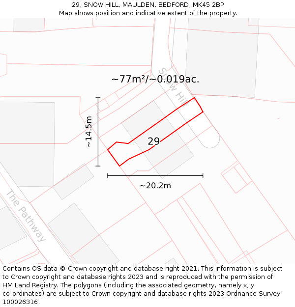 29, SNOW HILL, MAULDEN, BEDFORD, MK45 2BP: Plot and title map