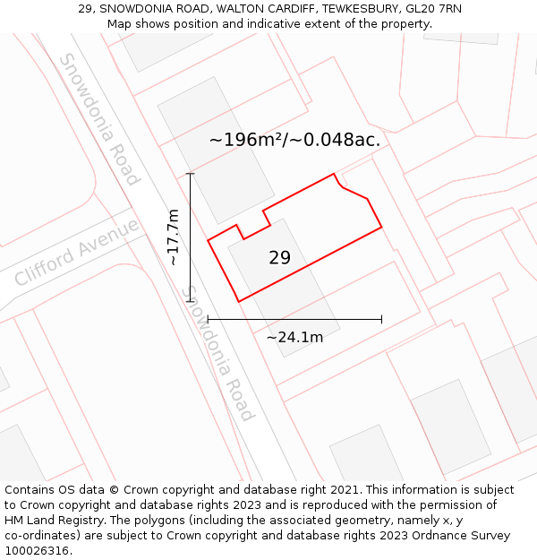 29, SNOWDONIA ROAD, WALTON CARDIFF, TEWKESBURY, GL20 7RN: Plot and title map
