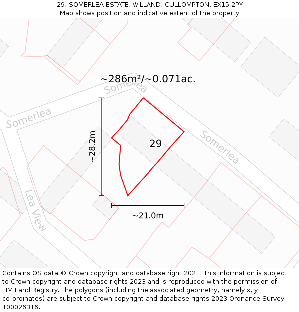 29, SOMERLEA ESTATE, WILLAND, CULLOMPTON, EX15 2PY: Plot and title map