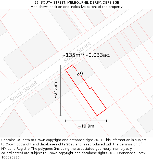 29, SOUTH STREET, MELBOURNE, DERBY, DE73 8GB: Plot and title map