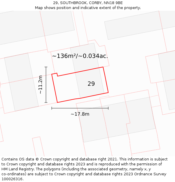 29, SOUTHBROOK, CORBY, NN18 9BE: Plot and title map