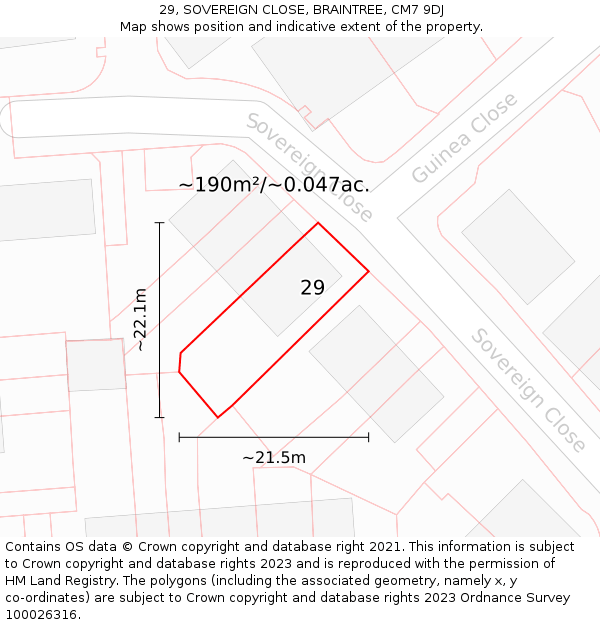 29, SOVEREIGN CLOSE, BRAINTREE, CM7 9DJ: Plot and title map