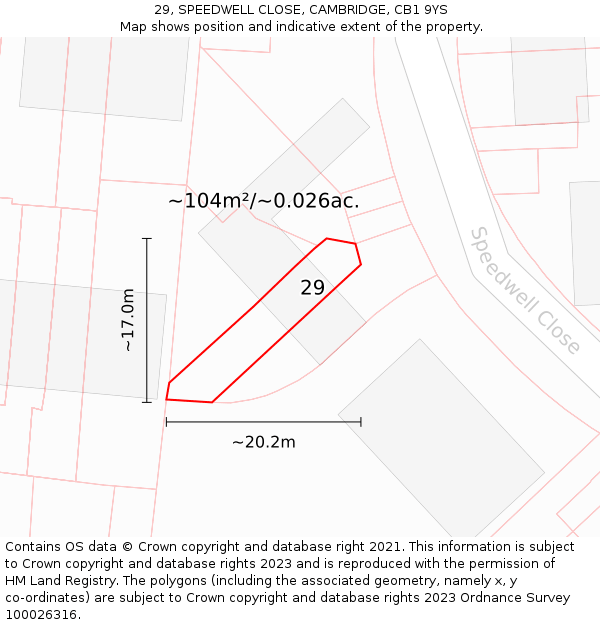 29, SPEEDWELL CLOSE, CAMBRIDGE, CB1 9YS: Plot and title map