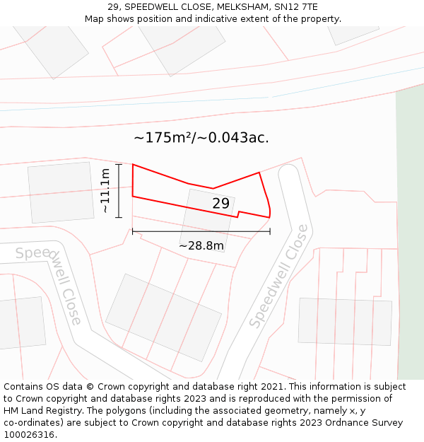 29, SPEEDWELL CLOSE, MELKSHAM, SN12 7TE: Plot and title map