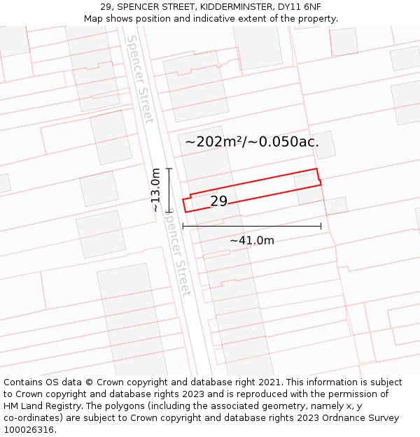 29, SPENCER STREET, KIDDERMINSTER, DY11 6NF: Plot and title map