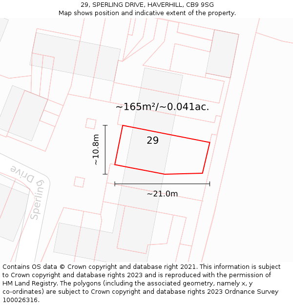 29, SPERLING DRIVE, HAVERHILL, CB9 9SG: Plot and title map