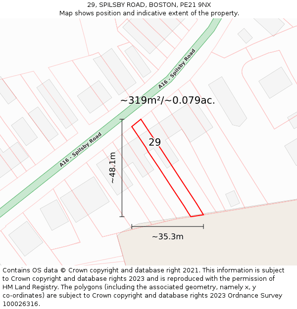 29, SPILSBY ROAD, BOSTON, PE21 9NX: Plot and title map