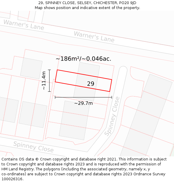 29, SPINNEY CLOSE, SELSEY, CHICHESTER, PO20 9JD: Plot and title map