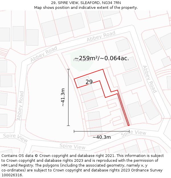 29, SPIRE VIEW, SLEAFORD, NG34 7RN: Plot and title map