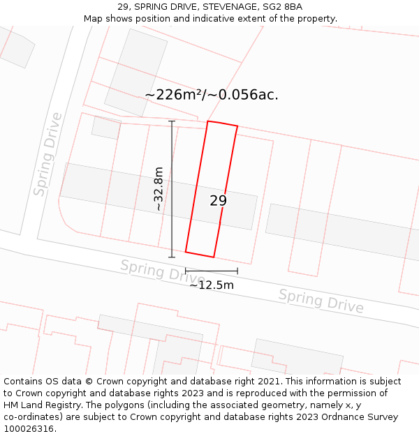29, SPRING DRIVE, STEVENAGE, SG2 8BA: Plot and title map