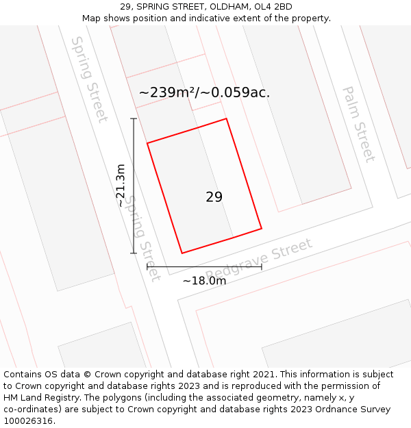 29, SPRING STREET, OLDHAM, OL4 2BD: Plot and title map