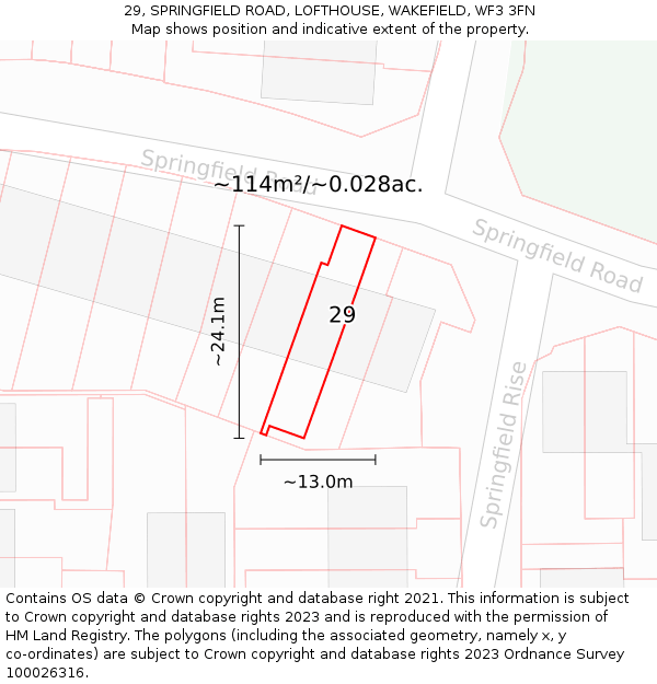 29, SPRINGFIELD ROAD, LOFTHOUSE, WAKEFIELD, WF3 3FN: Plot and title map