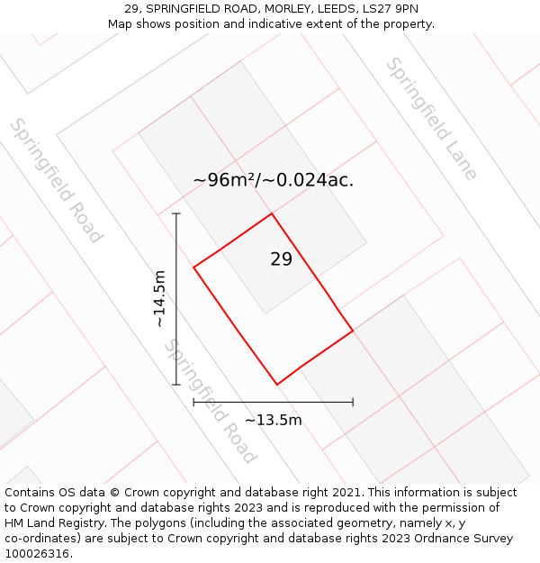 29, SPRINGFIELD ROAD, MORLEY, LEEDS, LS27 9PN: Plot and title map