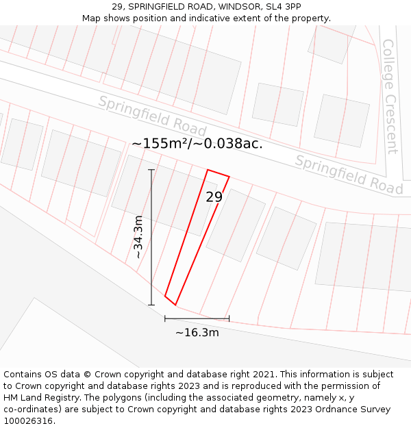 29, SPRINGFIELD ROAD, WINDSOR, SL4 3PP: Plot and title map