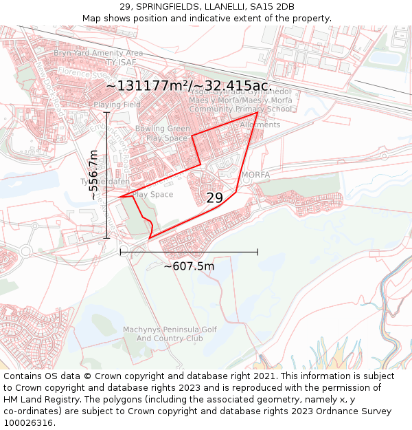 29, SPRINGFIELDS, LLANELLI, SA15 2DB: Plot and title map