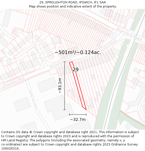 29, SPROUGHTON ROAD, IPSWICH, IP1 5AA: Plot and title map