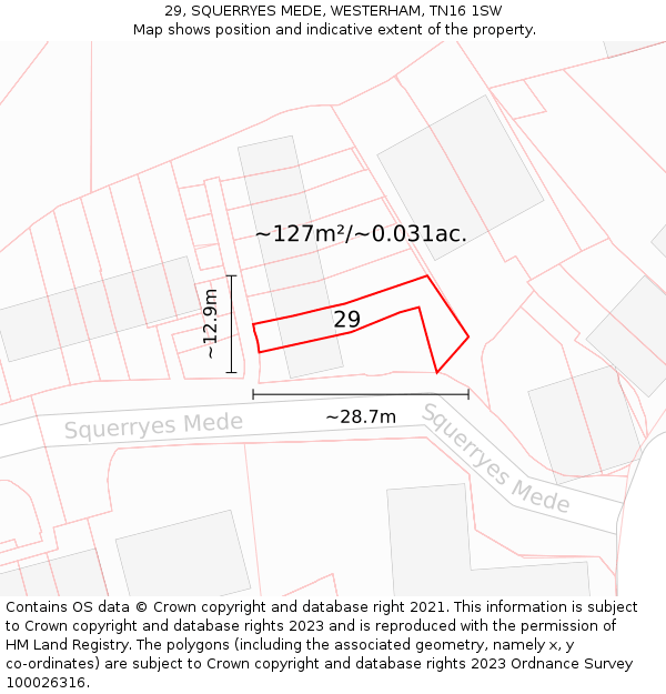 29, SQUERRYES MEDE, WESTERHAM, TN16 1SW: Plot and title map