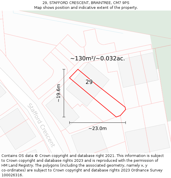 29, STAFFORD CRESCENT, BRAINTREE, CM7 9PS: Plot and title map