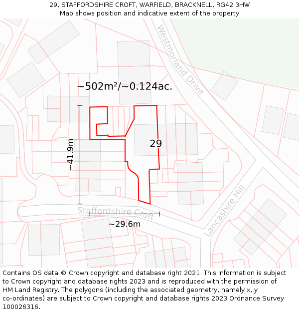 29, STAFFORDSHIRE CROFT, WARFIELD, BRACKNELL, RG42 3HW: Plot and title map