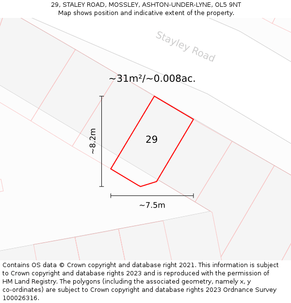 29, STALEY ROAD, MOSSLEY, ASHTON-UNDER-LYNE, OL5 9NT: Plot and title map