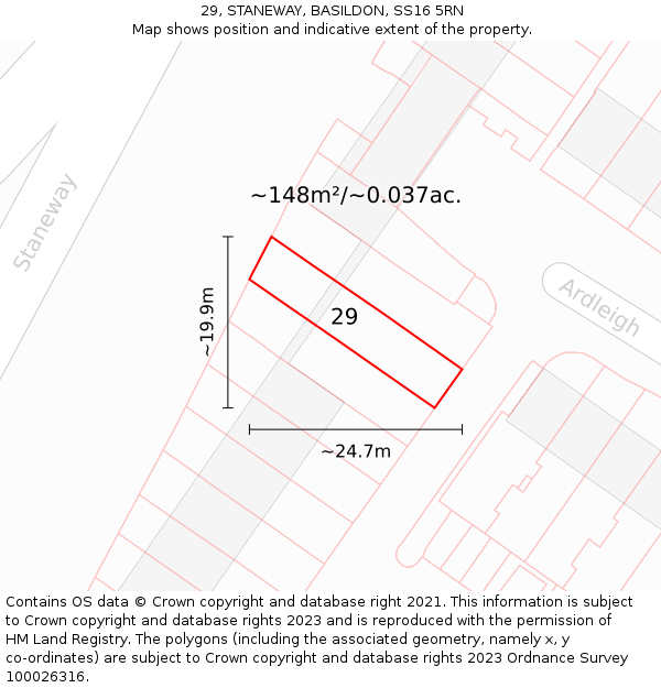 29, STANEWAY, BASILDON, SS16 5RN: Plot and title map
