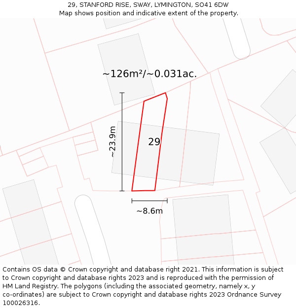 29, STANFORD RISE, SWAY, LYMINGTON, SO41 6DW: Plot and title map