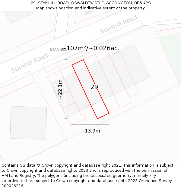 29, STANHILL ROAD, OSWALDTWISTLE, ACCRINGTON, BB5 4PS: Plot and title map