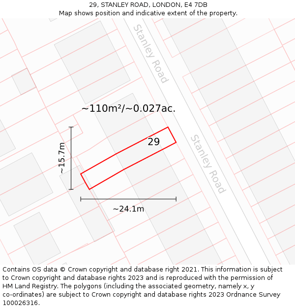 29, STANLEY ROAD, LONDON, E4 7DB: Plot and title map