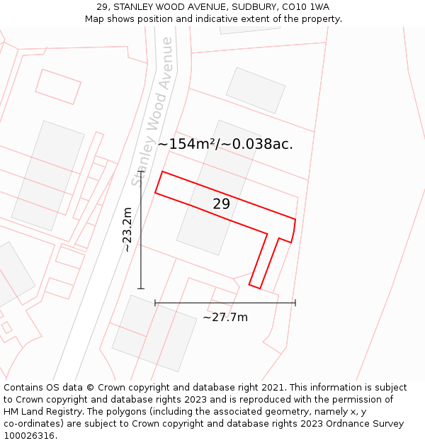 29, STANLEY WOOD AVENUE, SUDBURY, CO10 1WA: Plot and title map