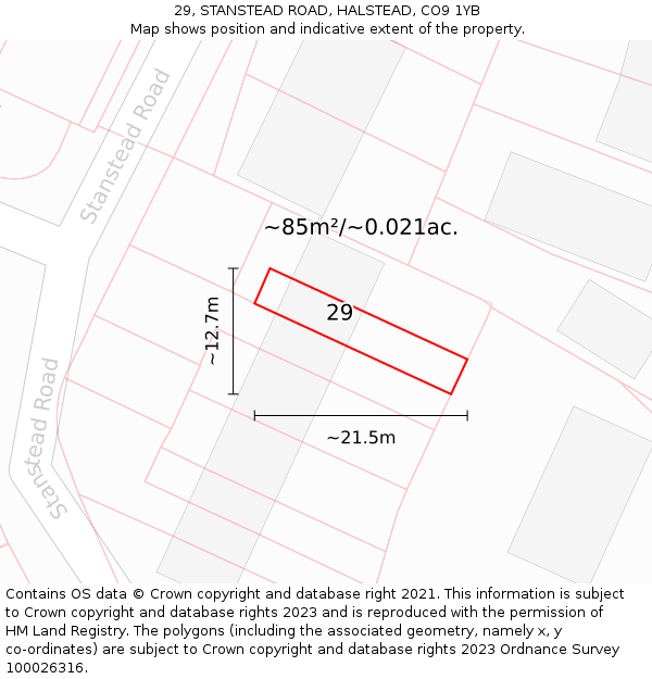 29, STANSTEAD ROAD, HALSTEAD, CO9 1YB: Plot and title map