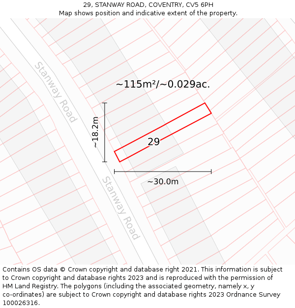 29, STANWAY ROAD, COVENTRY, CV5 6PH: Plot and title map