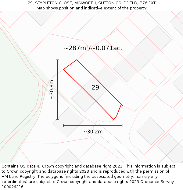 29, STAPLETON CLOSE, MINWORTH, SUTTON COLDFIELD, B76 1XT: Plot and title map