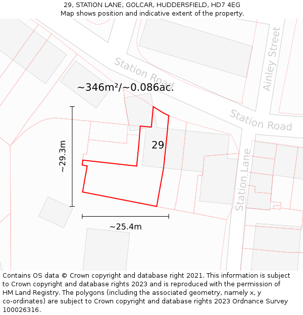 29, STATION LANE, GOLCAR, HUDDERSFIELD, HD7 4EG: Plot and title map