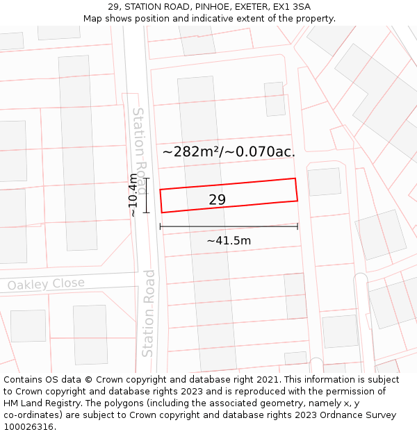 29, STATION ROAD, PINHOE, EXETER, EX1 3SA: Plot and title map