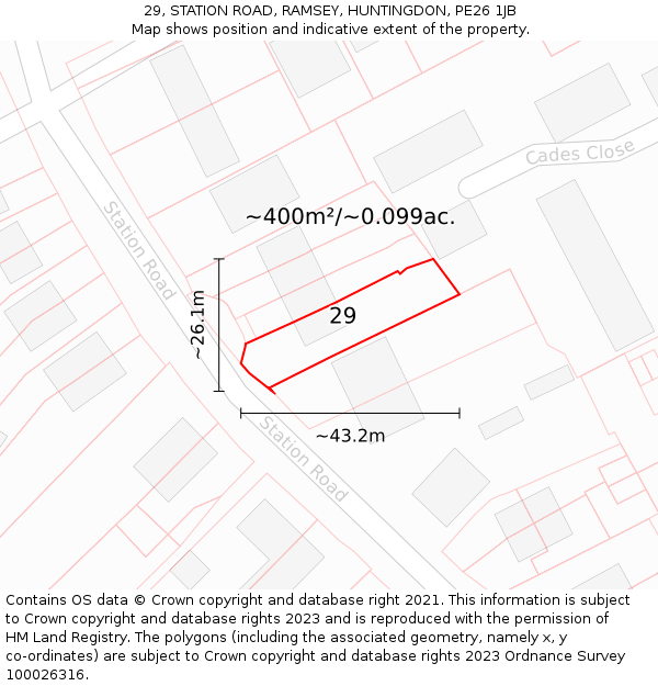 29, STATION ROAD, RAMSEY, HUNTINGDON, PE26 1JB: Plot and title map