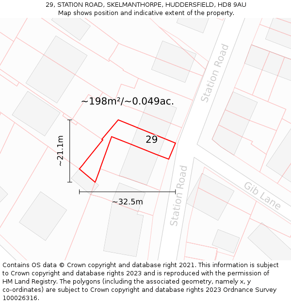 29, STATION ROAD, SKELMANTHORPE, HUDDERSFIELD, HD8 9AU: Plot and title map