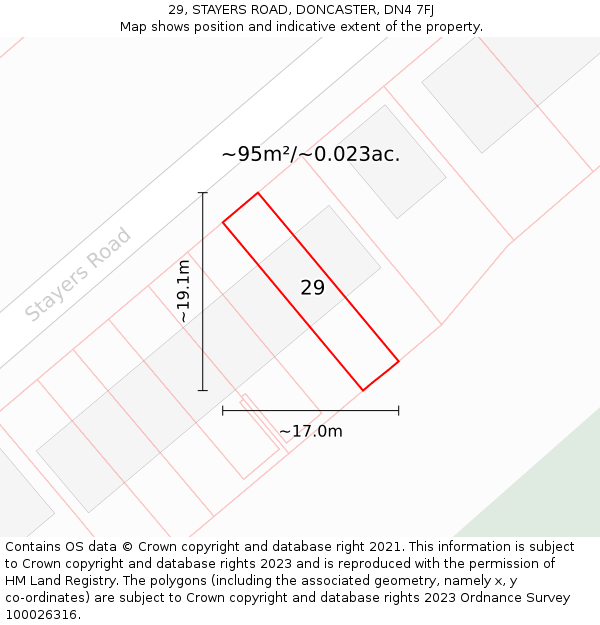 29, STAYERS ROAD, DONCASTER, DN4 7FJ: Plot and title map