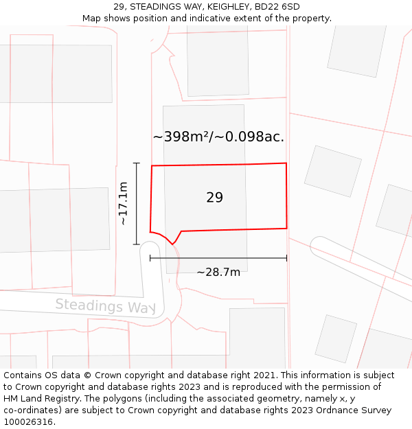 29, STEADINGS WAY, KEIGHLEY, BD22 6SD: Plot and title map