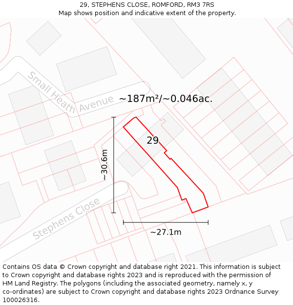29, STEPHENS CLOSE, ROMFORD, RM3 7RS: Plot and title map