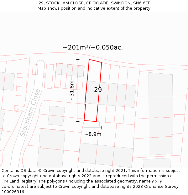 29, STOCKHAM CLOSE, CRICKLADE, SWINDON, SN6 6EF: Plot and title map