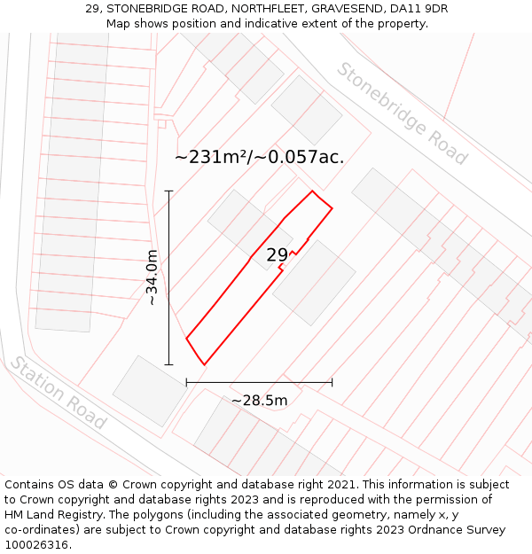29, STONEBRIDGE ROAD, NORTHFLEET, GRAVESEND, DA11 9DR: Plot and title map