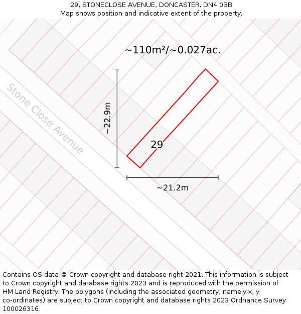 29, STONECLOSE AVENUE, DONCASTER, DN4 0BB: Plot and title map