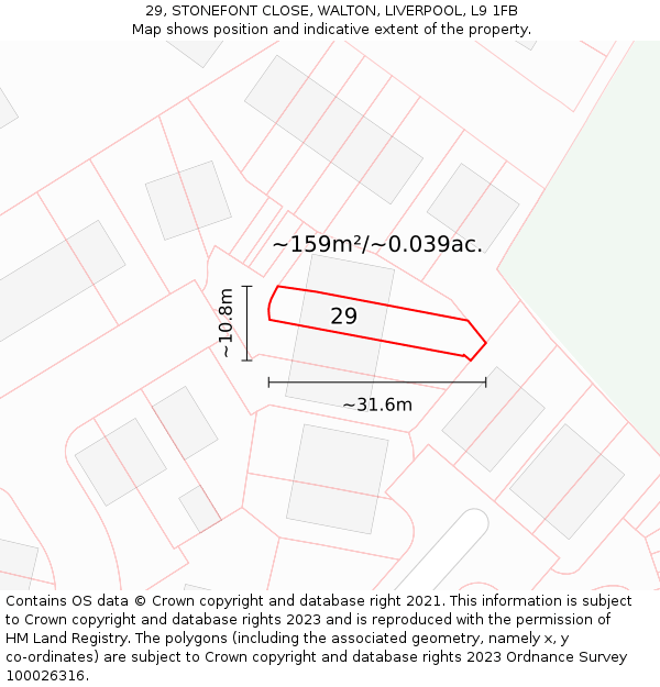 29, STONEFONT CLOSE, WALTON, LIVERPOOL, L9 1FB: Plot and title map