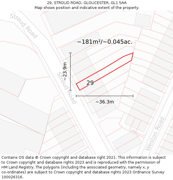 29, STROUD ROAD, GLOUCESTER, GL1 5AA: Plot and title map
