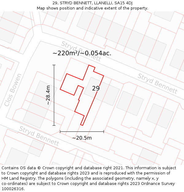 29, STRYD BENNETT, LLANELLI, SA15 4DJ: Plot and title map