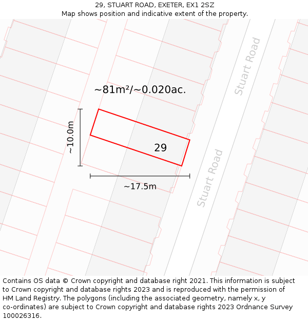 29, STUART ROAD, EXETER, EX1 2SZ: Plot and title map