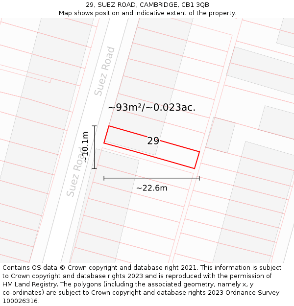 29, SUEZ ROAD, CAMBRIDGE, CB1 3QB: Plot and title map